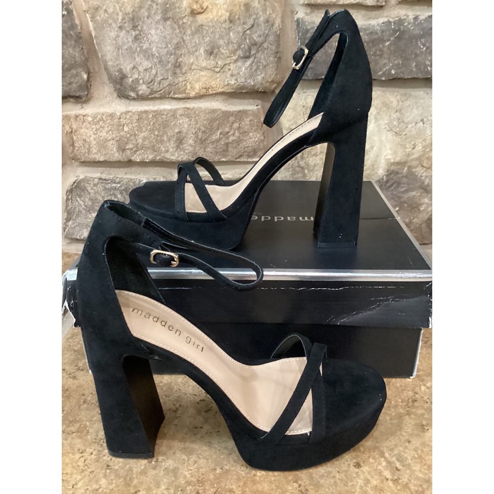 Madden Girl Cady Womens Size 7 Black Fabric Platform Block Heel New